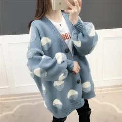 2024 autunno inverno moda lungo maglione lavorato a maglia donna Cardigan giacca cappotto coreano allentato scollo a V manica lunga capispalla in maglia femminile