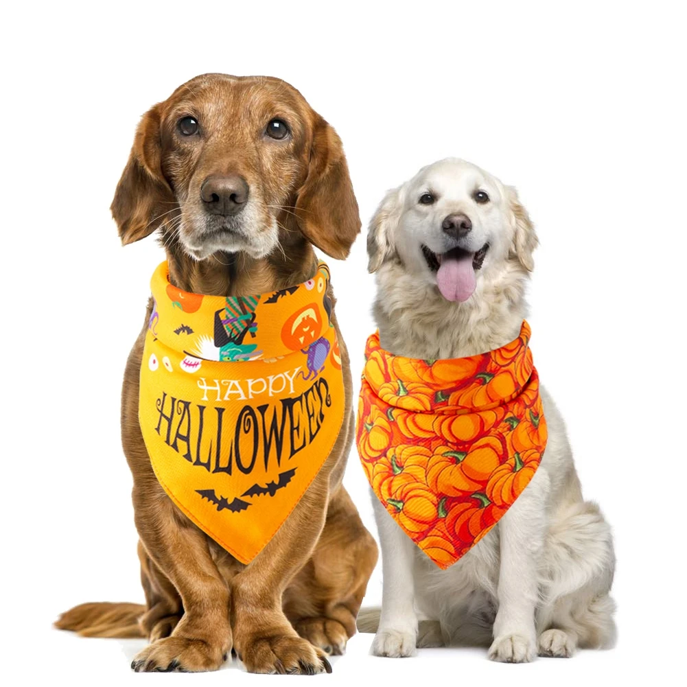 Halloween Pet Bandanas Pumpkin Skulls Bat Spider Dog Bandana Reversible Triangle Bibs Scarf for Dogs Cats Pet Dog Accessories