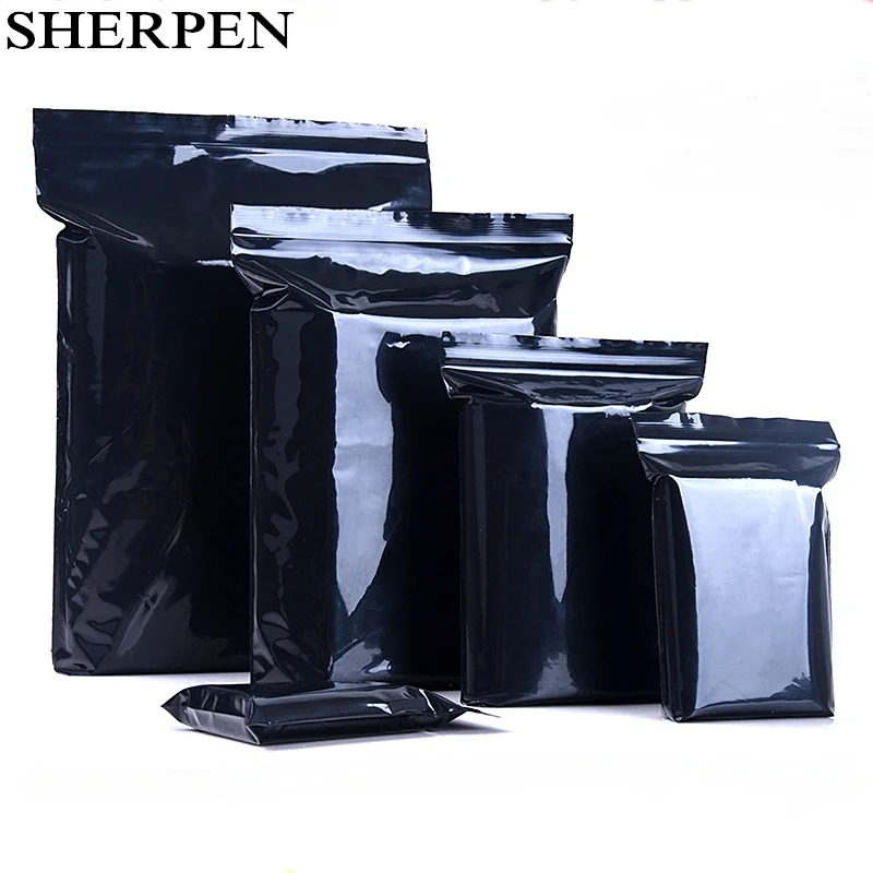 

SHERPEN 100pcs Arrival Black Sealed Bag Self Sealing Plastic Bags Poly Zipper Bags Zipper Lock Storage Bag Envelope Bag Food bag