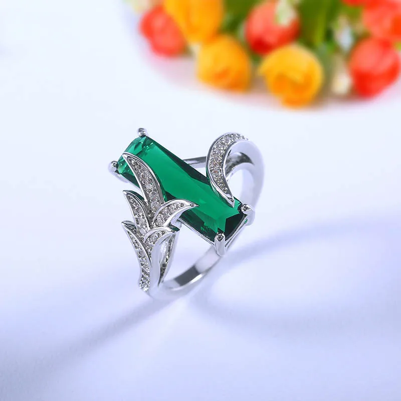 Jellystory Trendy Silver 925 Jewelry Rings with Rectangle Shape Green Topaz Gemstone Ring for Women Wedding Party Gift size 6-10