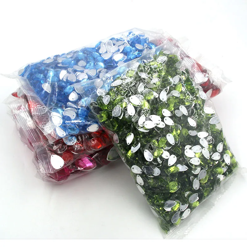 Big Bag Wholesale 18x25mm / 13x18mm / 10x14mm/8x13mm Teardrop Acrylic Flatback Sew Rhinestone DIY Clothing Crafts