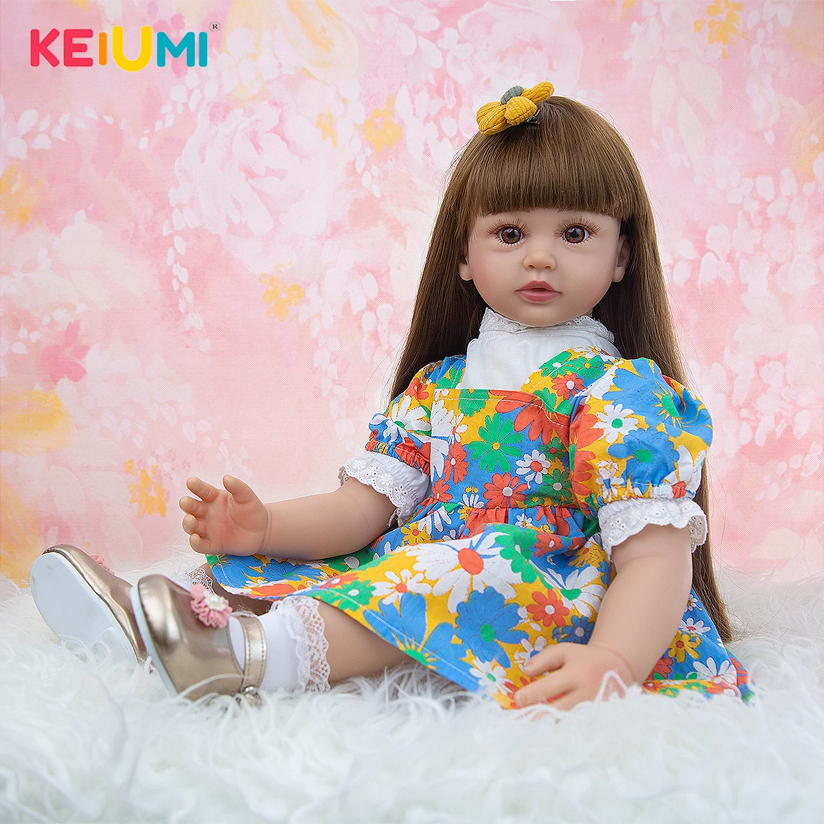 

KEIUMI New Arrival Super Long Light Brown Hair Reborn Baby Blue Base Color Skirt Soft Touch Reborn Baby Girl