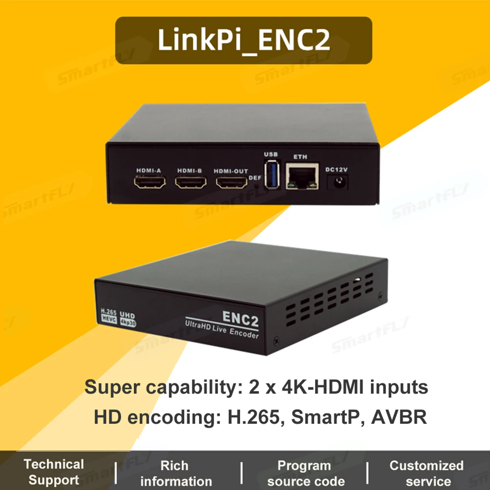 

Link Pi ENC2 Hisilicon Hi3531DV100 HDMI/NDI Encoder Decoder HD H.265+smartP AVBR/RTMP/RTSP/ONVIF Live Broadcast YouTube Facebook