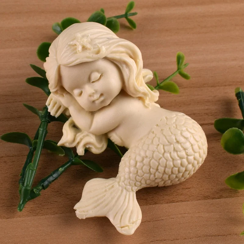 3D Cute Sleeping Mermaid Silicone Fondant Molds Simulation Shaped Cake Decorating Tools Candy Moulds Easy Release Baking Tools