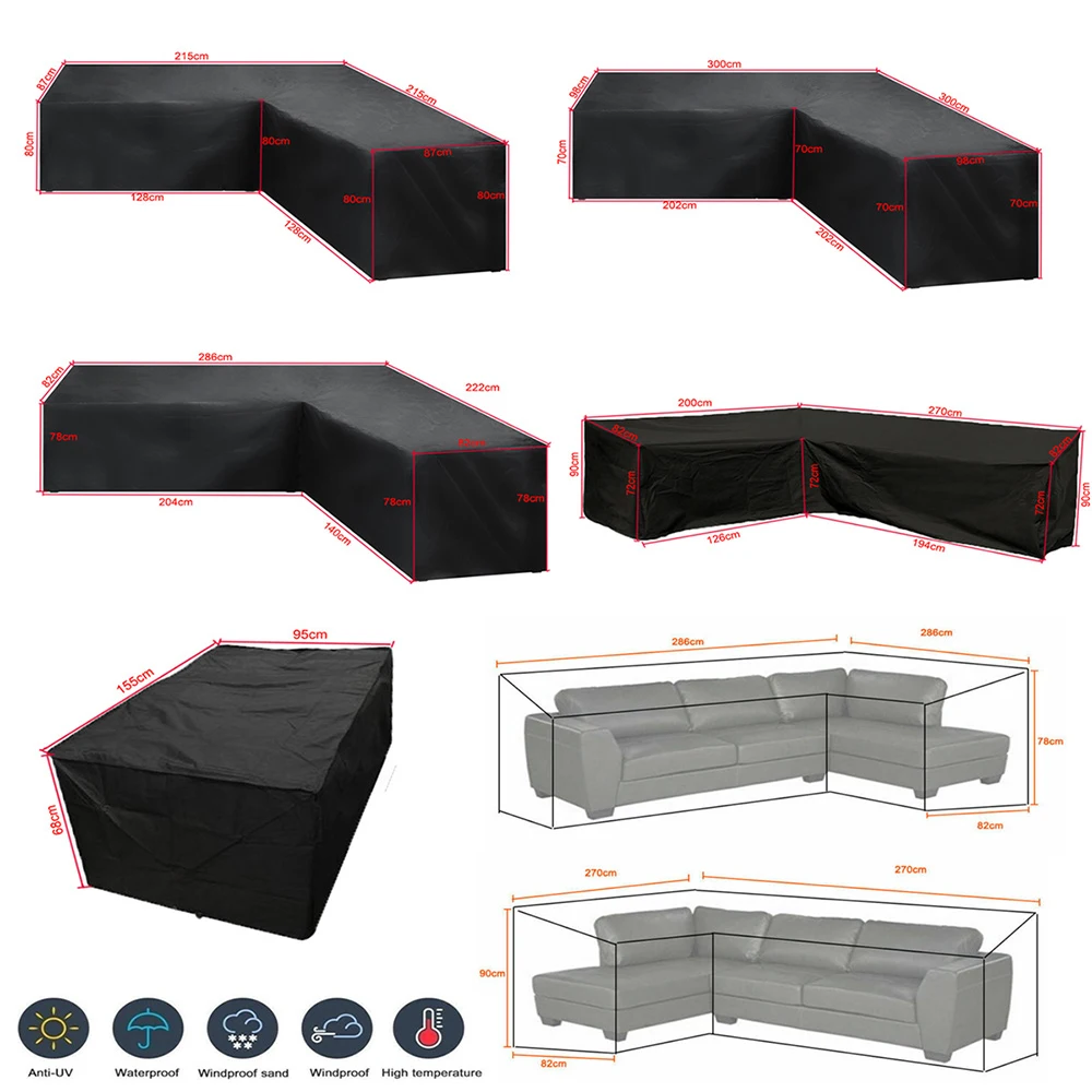 

8 Size Terrace Courtyard Corner Sofa Waterproof Cover Dustproof Anti-UV Garden Furniture V-Shaped L-Shaped Corner Cover