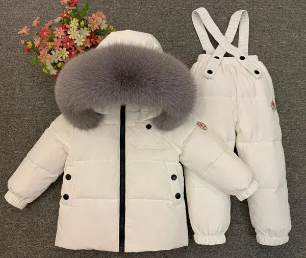 

Winter Children's Suit Kid's Down 2 Pieces Boys and Girls Wear Thick Ski Jackets Down Ski Clothes