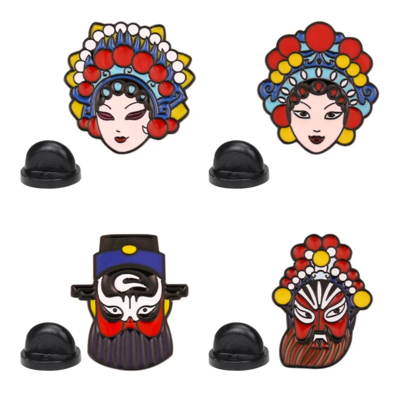 New Chinese Style Pins The Quintessential Peking Opera Knife Ma Dan Mask Brooch Retro Fashion Drama Huadan Metal Badge Pin