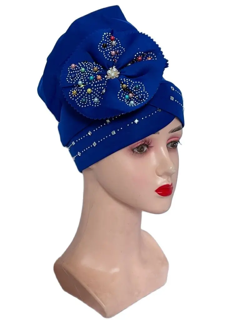 2021 New African Auto Gele Aso Oke Headties Muslim Turban Caps Nigerian Wedding Gele Hat Ready To Wear Autogele Head Wraps