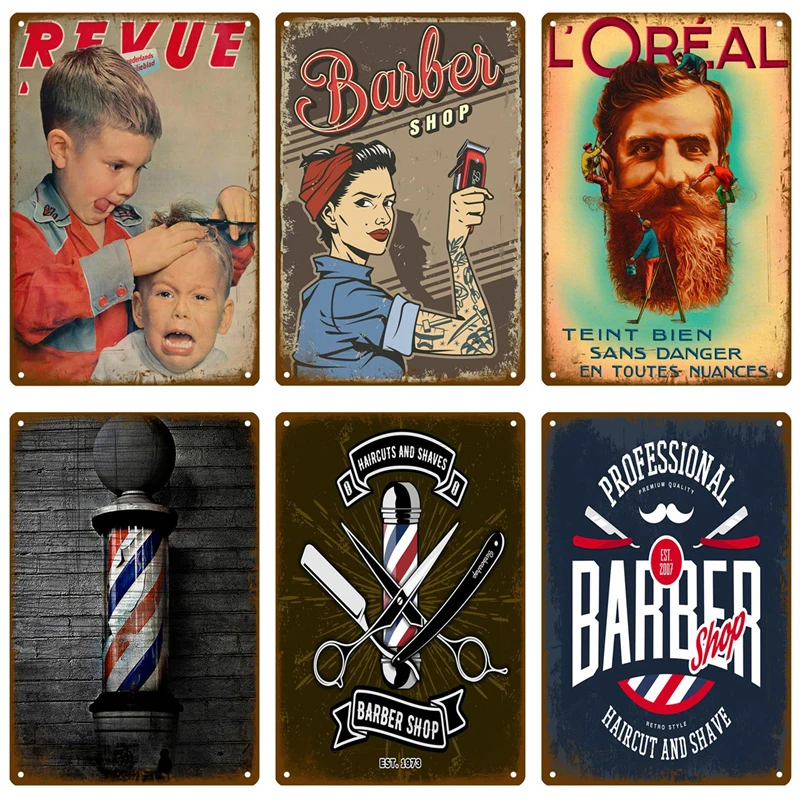 Barber Shop Tin Sign Poster Vintage Wall Posters Metal Sign Decorative Wall Plate Kitchen Plaque Metal Vintage Decor Accessories