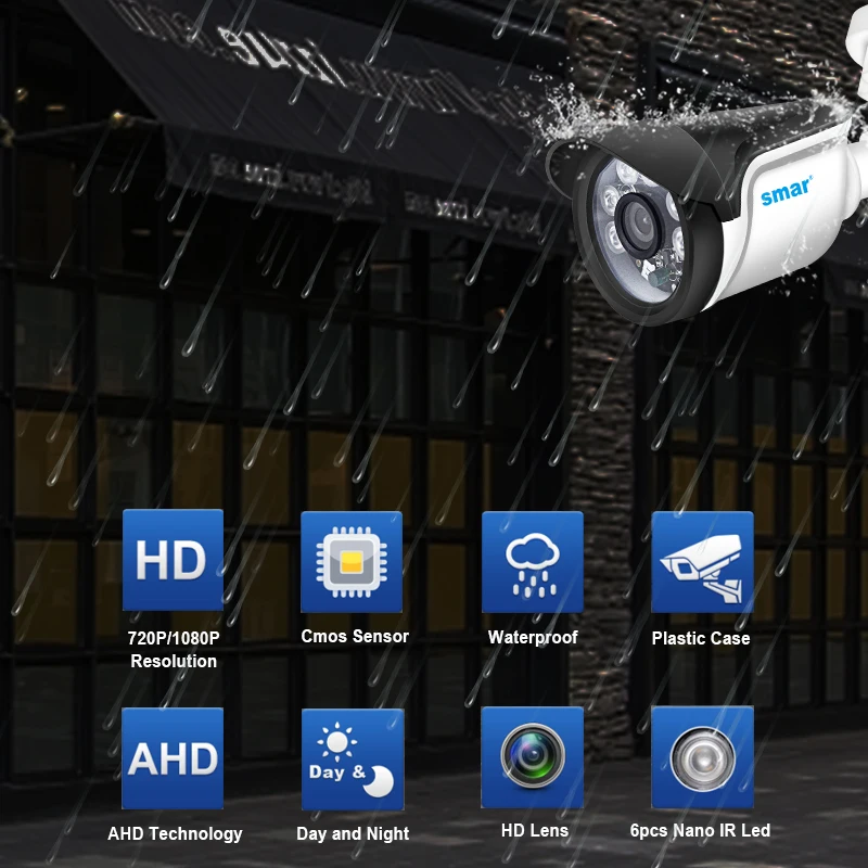 Smar ActivCCTV 720P 1080P AHD, caméras Bullet extérieures étanches, surveillance jour et nuit, objectif HD 3.6mm, IR toxique T