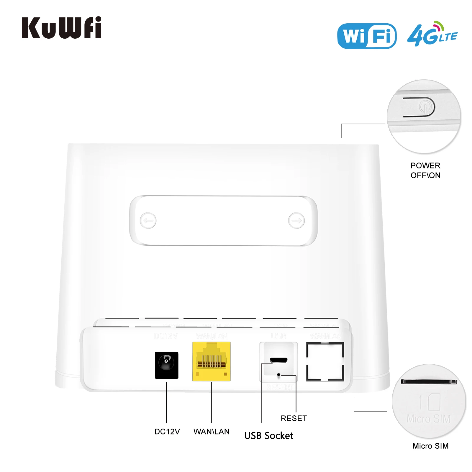 KuWFi 4G Router 150Mbps Wireless Wifi Router Com Slot Para Cartão SIM & Porta RJ45 Antenas Externas Embutidas Suporte 10 Usuários WiFi