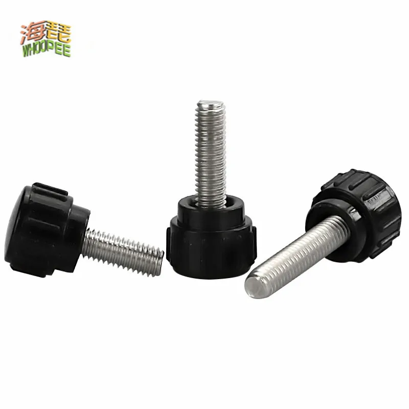 5pcs M3 M4 M5 Black Bakelite Round Head with Stainless Steel Rod Hand Handle Thumb Screw