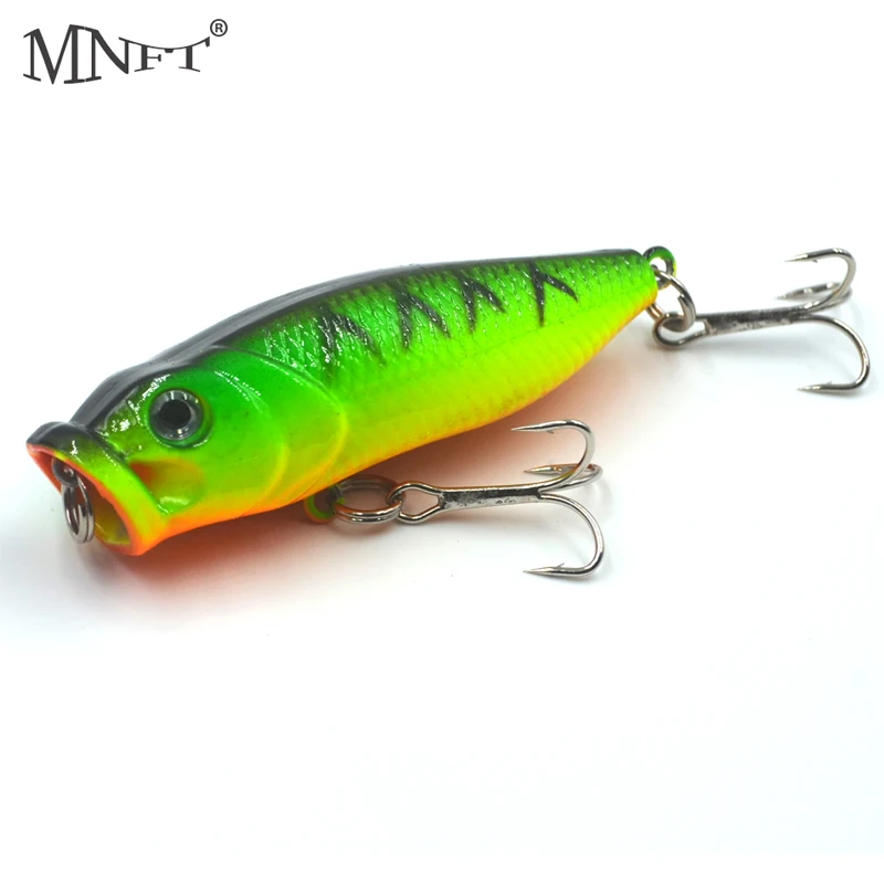 MNFT 8Pcs Green Body Orange Belly Popper Lure 3D eyes Wobbler Artificial Hard Fishing Bait 2.76