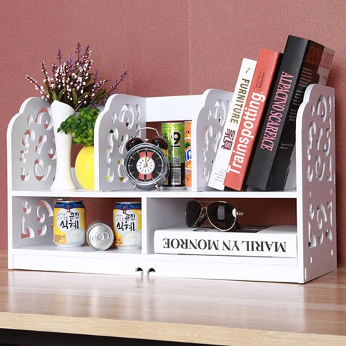 Storage Shelf Wood-plastic Board Large Size Three Rows Bookshelf White [US-W]