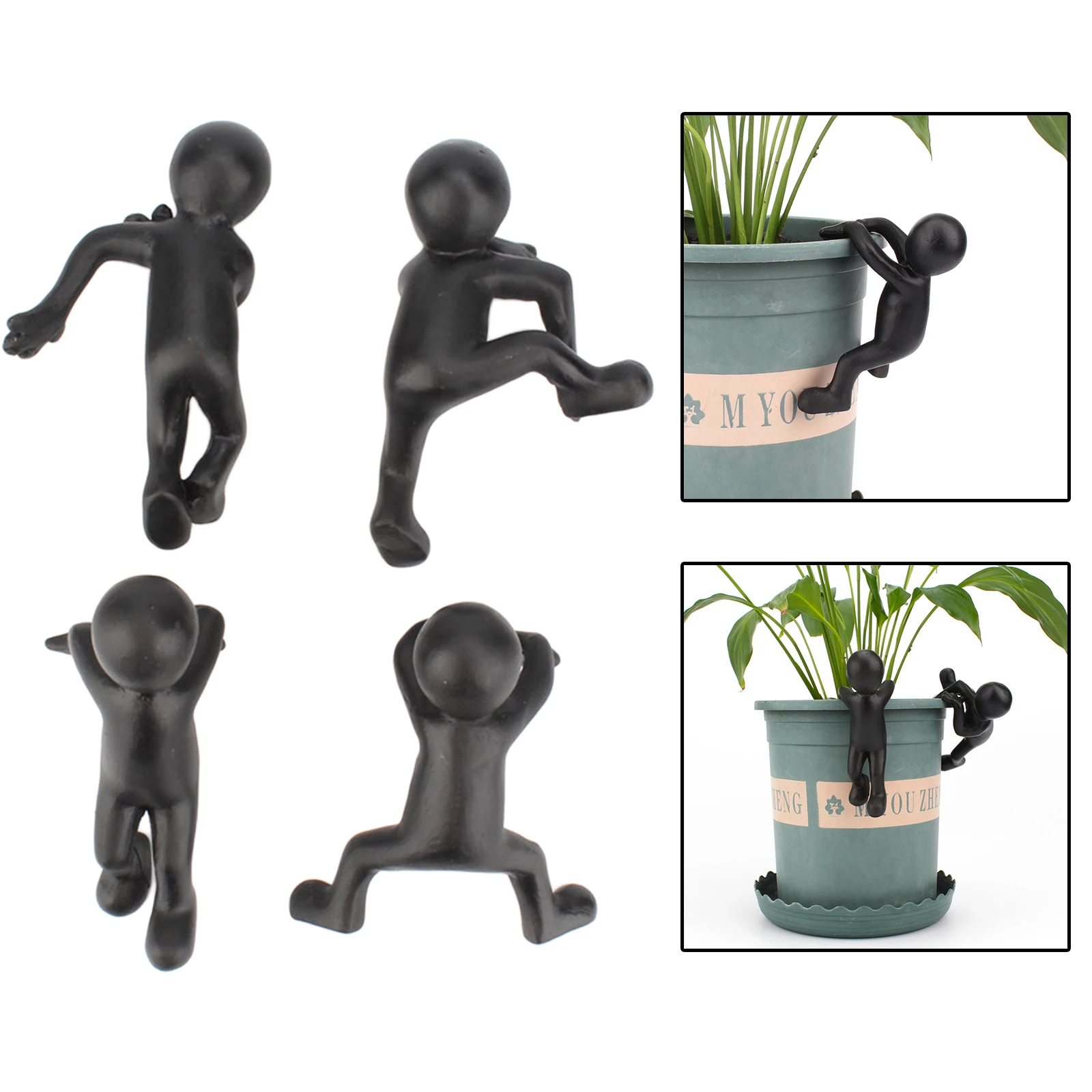 Set of 4 Creative Kung Fu Little Men Flower Pot Hugger Hanger Decoration Resin Craft Figurines Climbing Decor Ornaments