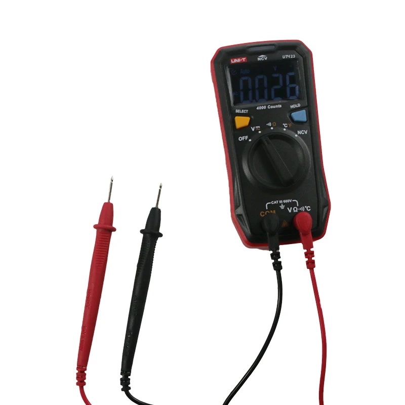 UNI-T UNIT UT123 Mini Digital Multimeter Auto Range Data hold AC DC Volt Meter Ohm Temperatue NCV/Continuity Tester EBTN Display