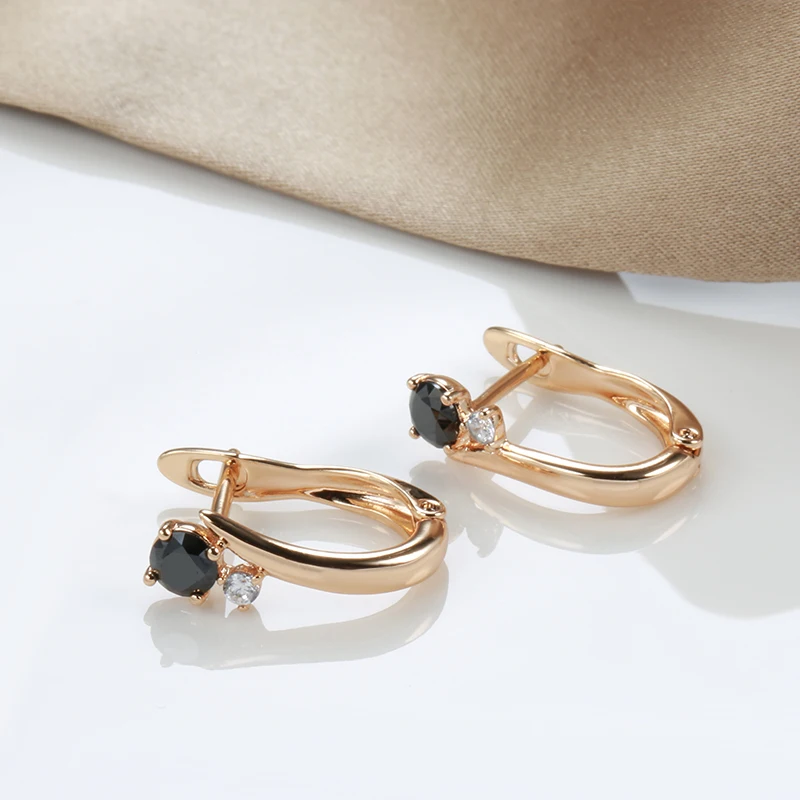 Kinel New Black Natural Zircon Bride Earrings Fashion 585 Rose Gold Simple Drop Earrings For Women Wedding Party Jewelry