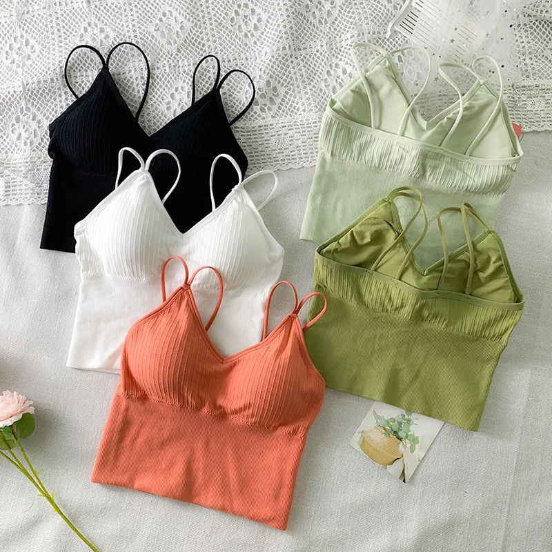 Women Crop Top Tank Top Female Top Seamless Underwear Camis Comfort Wireless Bras Top Removable Pads Female Camisole