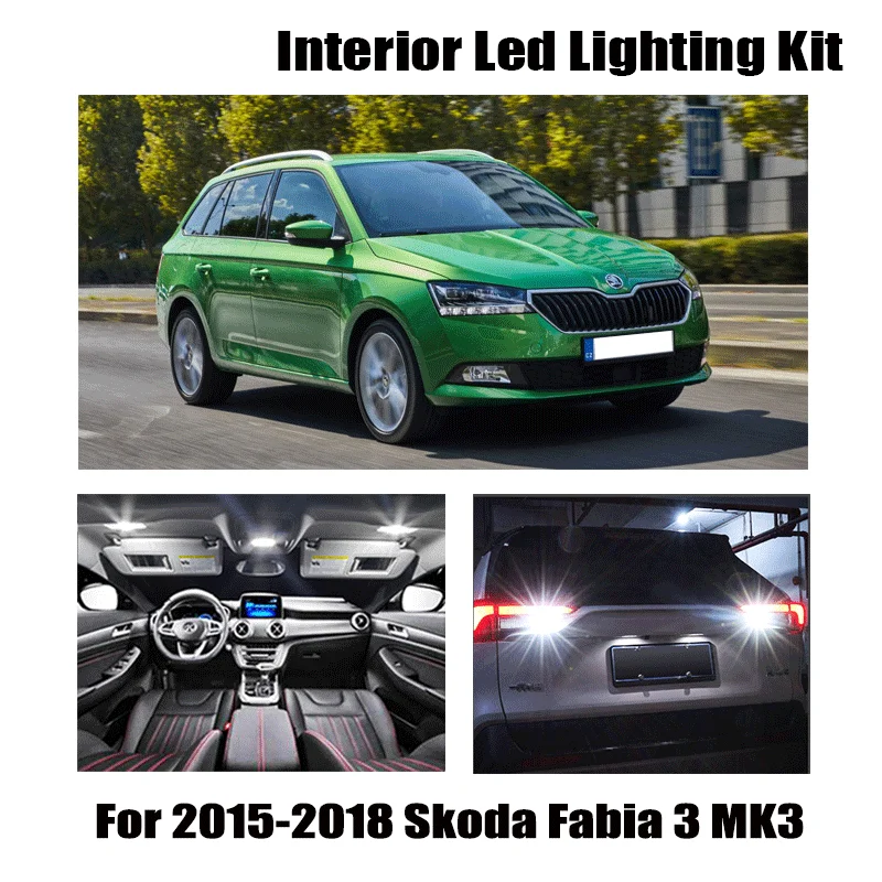 13pcs White Error Free Car LED Interior Light Kit Fit For 2015-2018 Skoda Fabia 3 MK3 MK III Combi Map Dome Cargo Glove Box Lamp