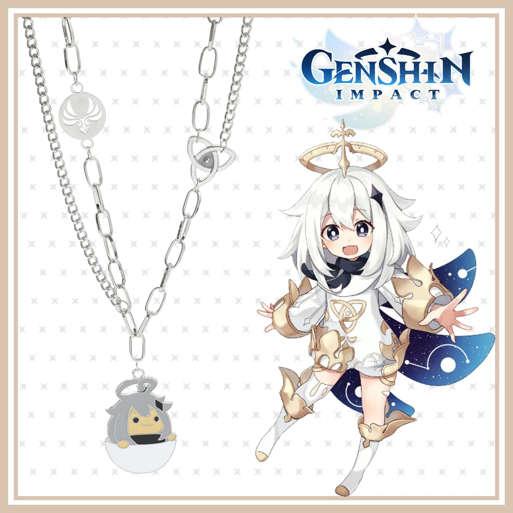 Creative Genshin Impact Necklace Stitching Punk Chain Wind Elements Paimon Pendant Anime Props Costume Fashion Jewelry