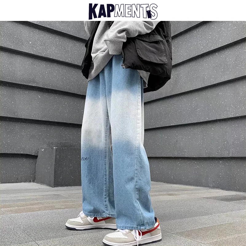 KAPMENTS Men Tie Dye Black Baggy Jeans Pants 2023 Mens Letter Streetwear Straight Denim Trousers Male Casual Korean Harem Pants