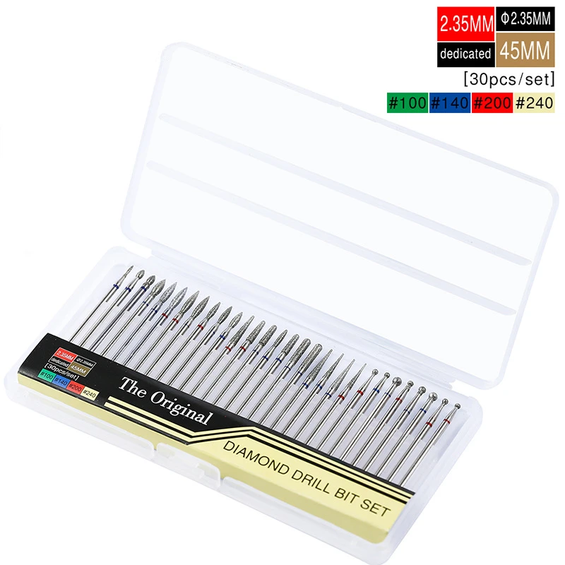 30 Pz/set Tungsteno Arte Punte da Trapano per Unghie Pedicure Fresa Levigatura Testa Levigatrice per Cuticola Elettrica Pulita Accessori Rotanti