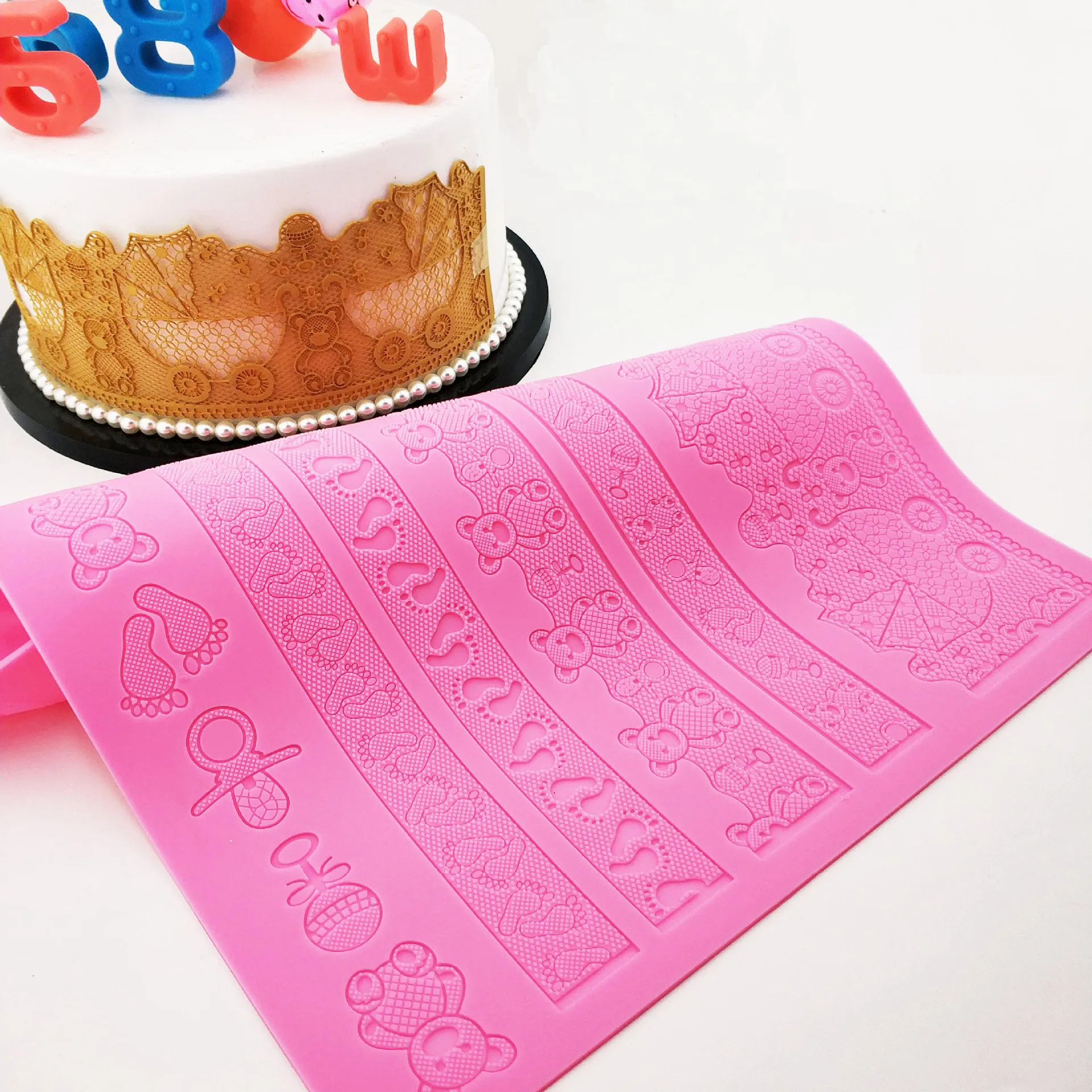 New Baby Carriage Lace Silicone Mold Cake Border Decorative Mold DIY Baking Tools K483