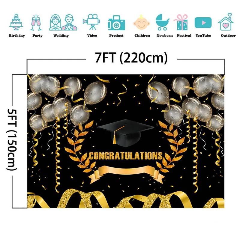 Chúc Mừng Lớp 2022 Sinh Viên Tốt Nghiệp Chụp Ảnh Phông Nền Đen Vàng Lấp Lánh Congrats Tốt Nghiệp Đảng Nền Photozone