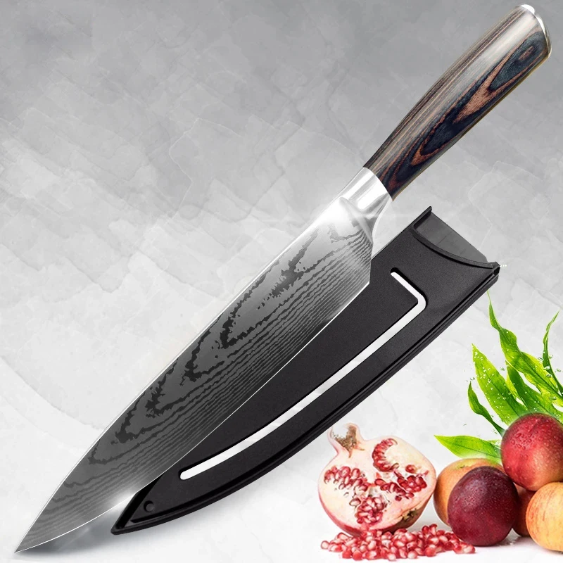 

Kitchen knife 8 inch Chef Knives 7CR17 440C High Carbon Japanese Stainless Steel Imitated Damascus Sanding Laser Pattern Santoku