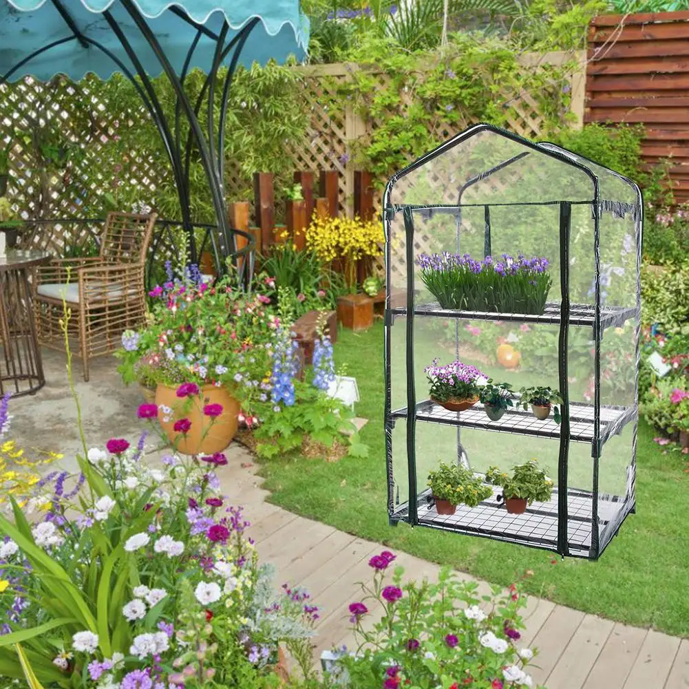 Pvc Warm Tuin Huishoudelijke Plant Kas Cover Waterdichte Bescherm Tuin Planten Bloemen 3/4/5 Tier (Zonder Ijzer Stand)