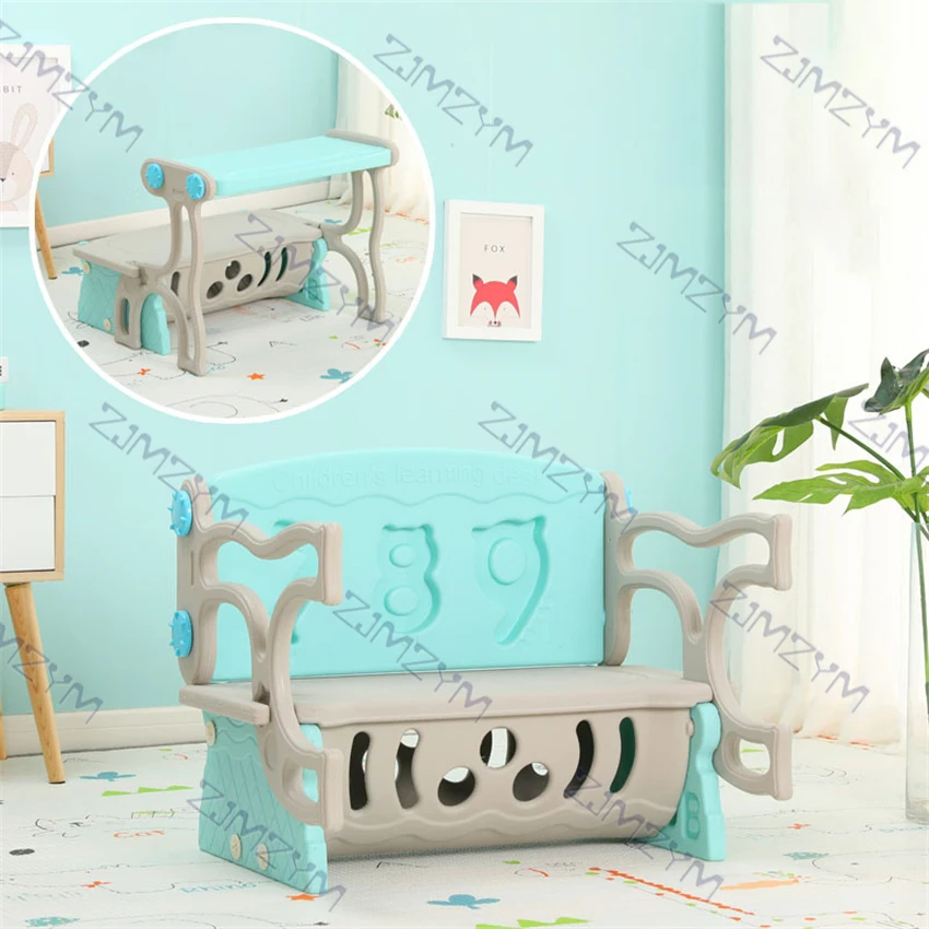 Mesa y silla de plástico para niños, mesa de estudio portátil plegable para el hogar, juego de sillas con caja de almacenamiento de Juguetes