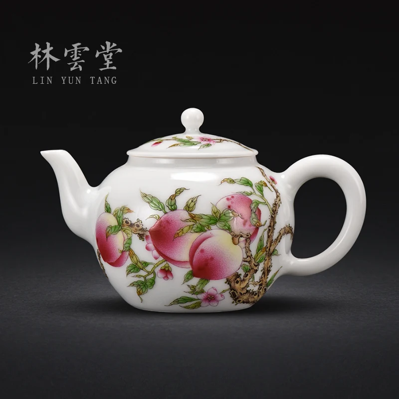 

painted longevity peach enamel teapot single pot Jingdezhen handmade ceramic household water pot tea ceremony ornaments