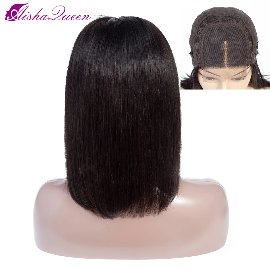 Pelucas de cabello humano Bob corto con encaje frontal Aisha Queen peluca brasileña recta Natural Swiss no remy peluca pre-desplumada 4x4 130%