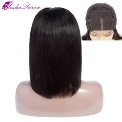 Pelucas de cabello humano Bob corto con encaje frontal Aisha Queen peluca brasileña recta Natural Swiss no remy peluca pre-desplumada 4x4 130% pelucas