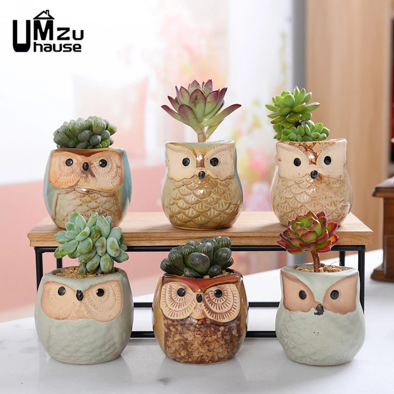 Mini Owl Flower Pot Cute Bird Ceramic Flowerpot Home Garden Office Decoration Balcony Vase Desk Succulent Cactus Plants Planters