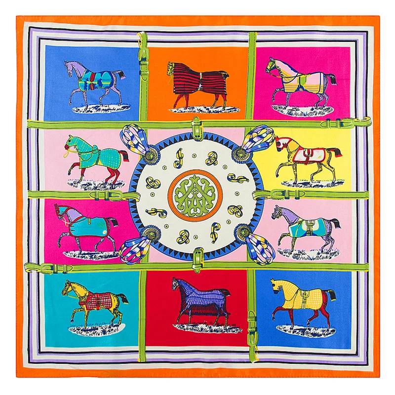 2021 Summer Square Silk Scarf Fashion Print Ladies Luxury Hair Band Hijab Scarf Handkerchief Head Female Beach Pareo Female ML9