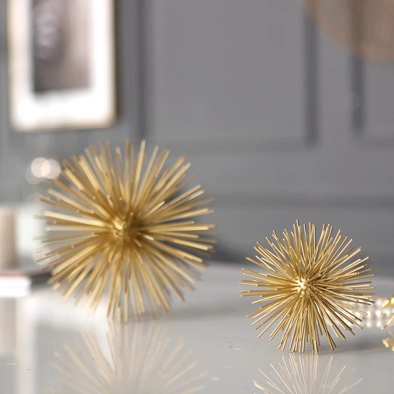 Modern Golden Geometric Metal Spiky Ball Crafts Desktop Ornaments For Office Home Room New House Layout Decor Metal Gifts