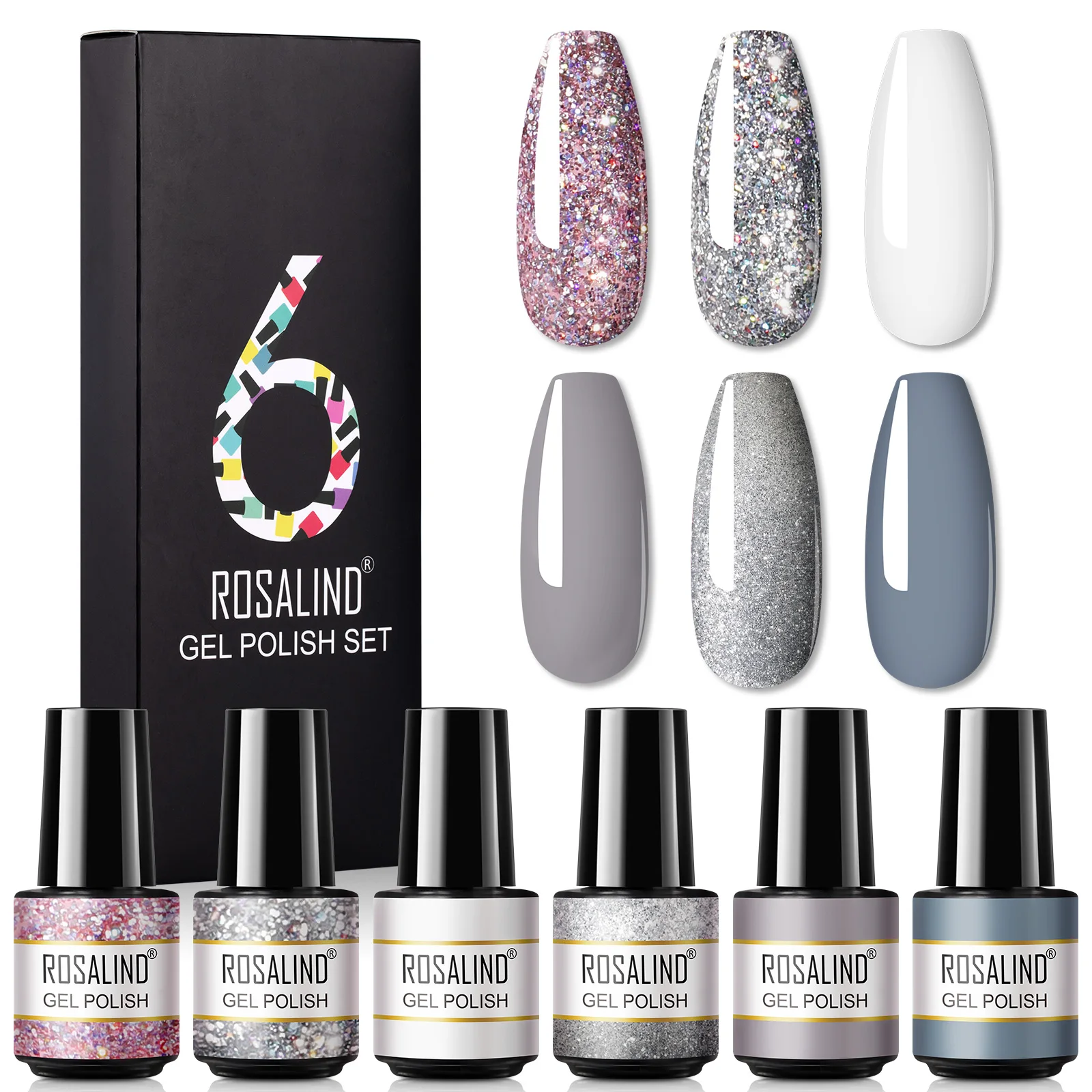 ROSALIND Nail Gel zestaw do Manicure zestaw lakierów hybrydowych do paznokcie sztuka lampa UV półtrwałe żelowy zestaw lakierów do paznokci z dobrym opakowaniem