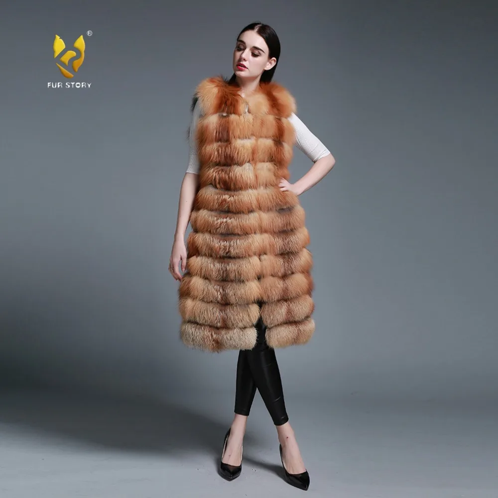 

Winter Fashion Women Vest Real Fox Fur Vest Long Style Furry Striped Guaranteed Natural Fur Vest Female Fur Story FS15296