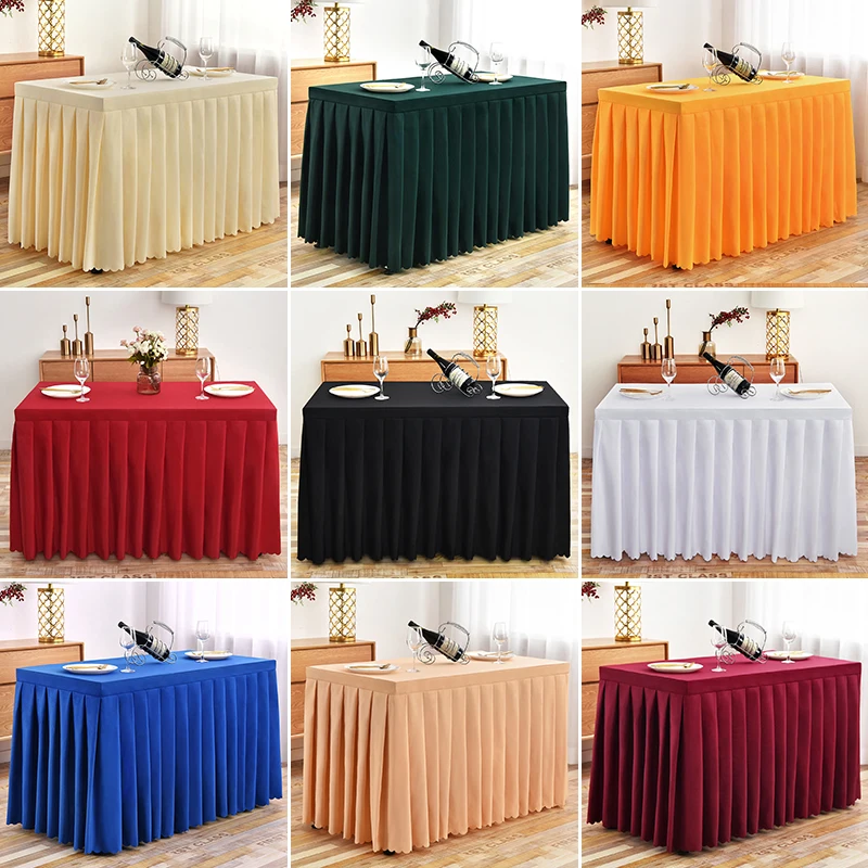 Wedding Hotel Plain Polyester Table Skirting Cover, Can Do Customized Size