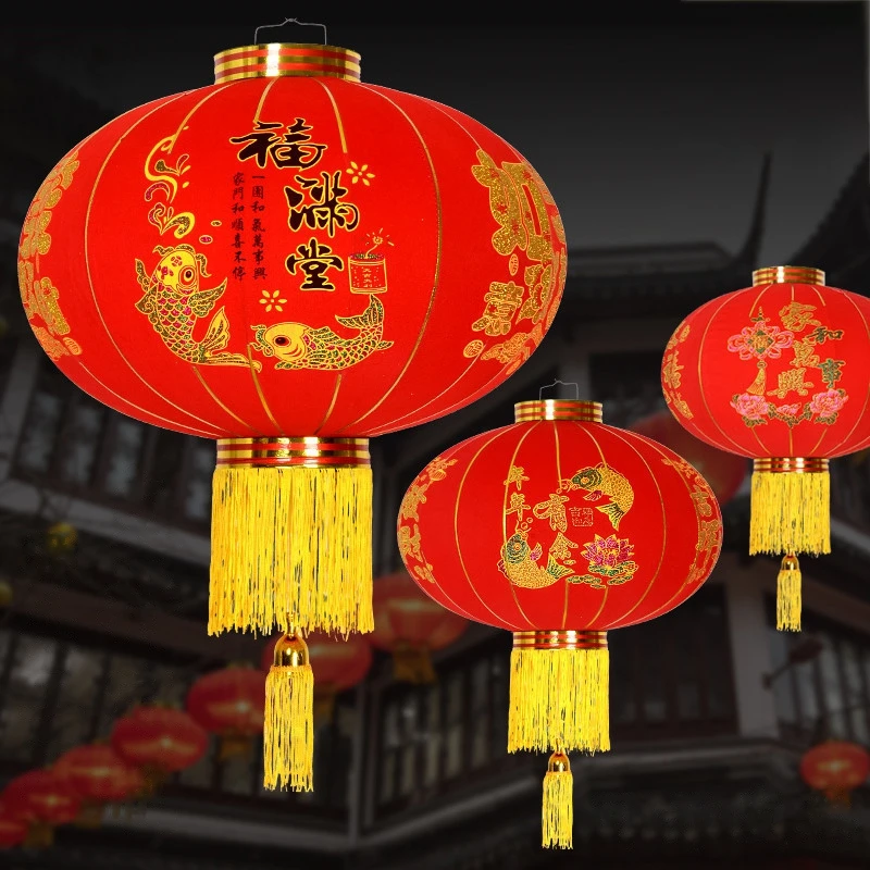 Chinese Lantern New Year Decoration 2025 Japanese Flocking Cloth Lantern Traditional Spring Festival Chinese Hanging Ornament