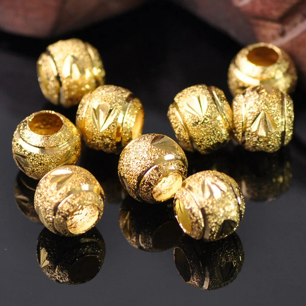 ジュエリー作りのための円形の金メッキ金属ビーズ,中空の彫刻家のための金と銀の色,直径8mm,10mm