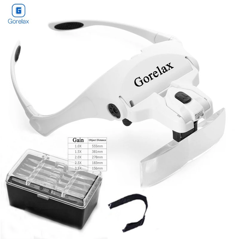 Lupa z 5 soczewkami i lampą LED Wymienna soczewka 1.0X/1.5X/2.0X/2.5X/3.5X Noszenie okularów powiększających