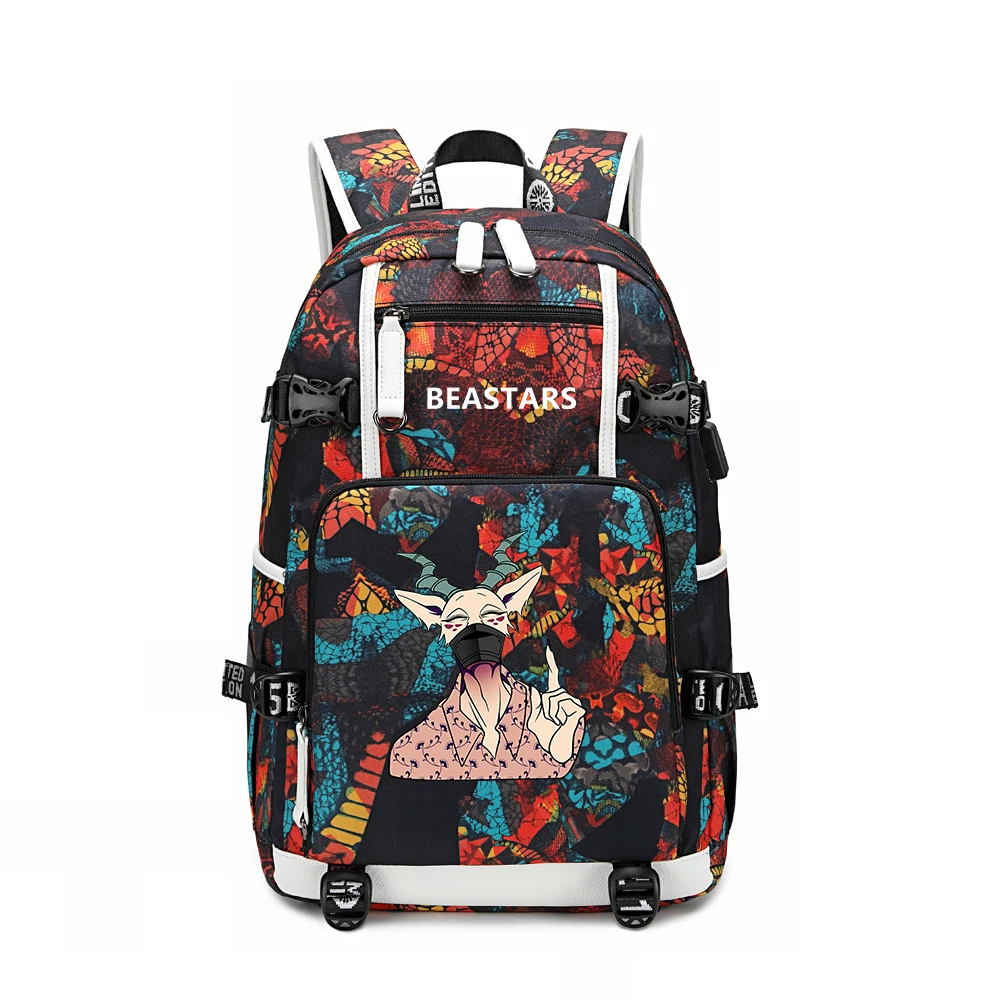 BEASTARS Women Travel Backpack Oxford School Bags Waterproof Bookbag USB Charging Laptop Bagpack BEASTARS Animals Large Rugzak