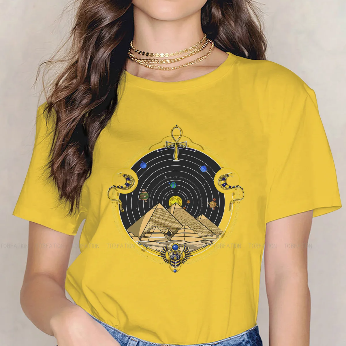 Egyptian Eye Of Horus Ankh TShirt for Woman Girl 4XL Pyramids Solar System Soft Leisure Sweatshirts T Shirt High Quality Fluffy