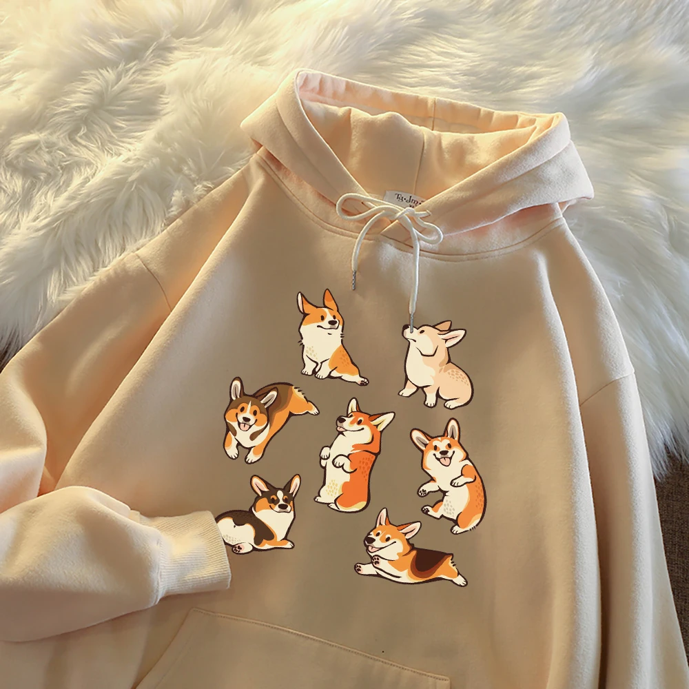 7 corgis animal Dog Street Printing Hoodie Women Fashion Casual Clothing Autumn Warm Fleece Sweatshirts Oversize Loose Hooded