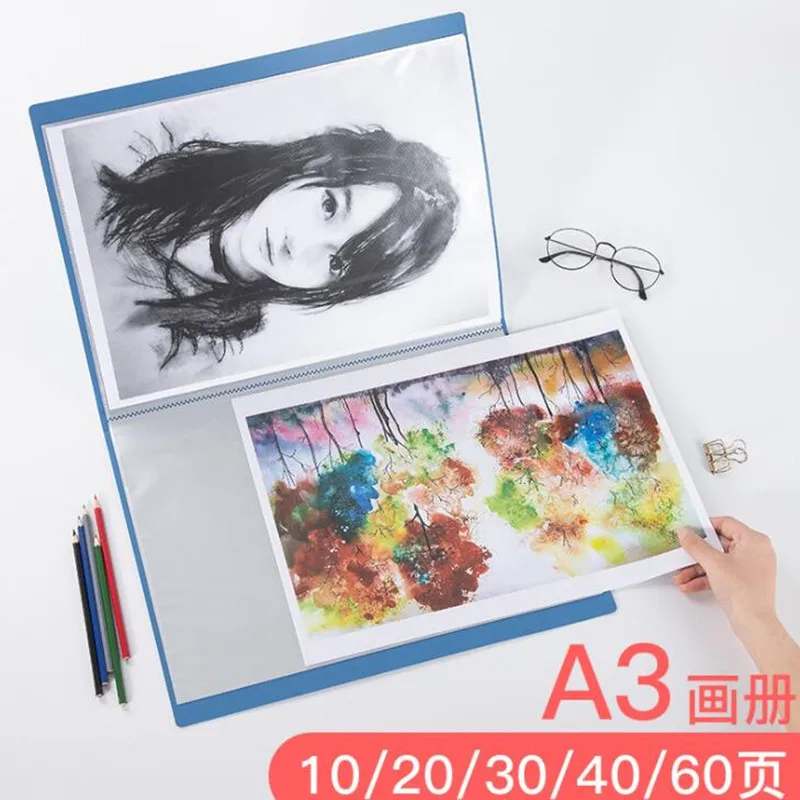 A3 Display Book 8K Transparent Insert Folder Drawing Album Art Sketch Documents File Bag Folder