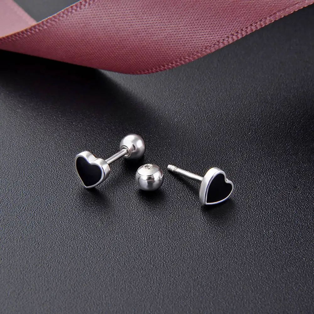 

Simple Temperament Love Ear Jewelry Women's S S 925 Silver Drop Oil Creative Small Fresh Black Heart-shaped Earrings
