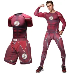 Rosso FLASH MMA Bjj Guantoni Da Boxe Jersey Sport T degli uomini della Camicia Rashguard Jiu Jitsu A Maniche Lunghe Fitness Muay Thai Maglione pantaloni shorts 3D