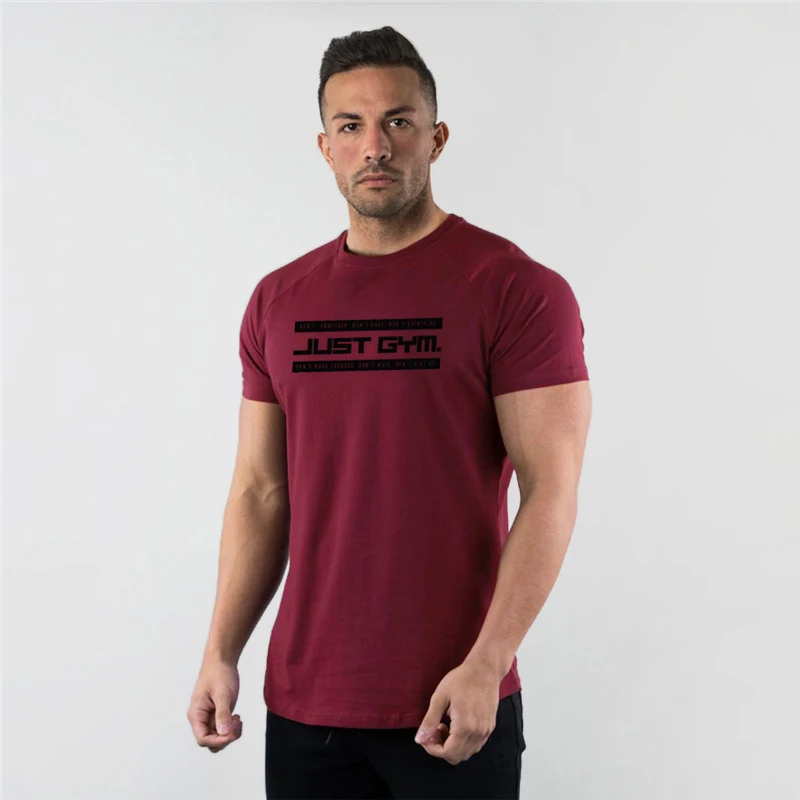 Gym Clothing mens Cotton Roundneck Raglan Sleeves Short-Sleeved Letter Printed Graphic Tees Slim Fitness Basic Causal Wear